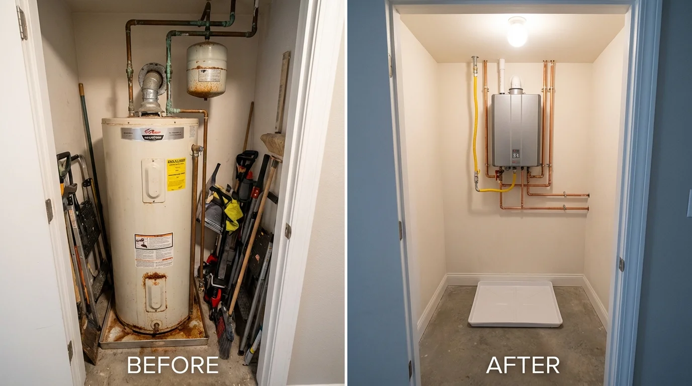 Tank water heater versus wall-mounted tankless unit comparison for Emeryville, CA homeowners
