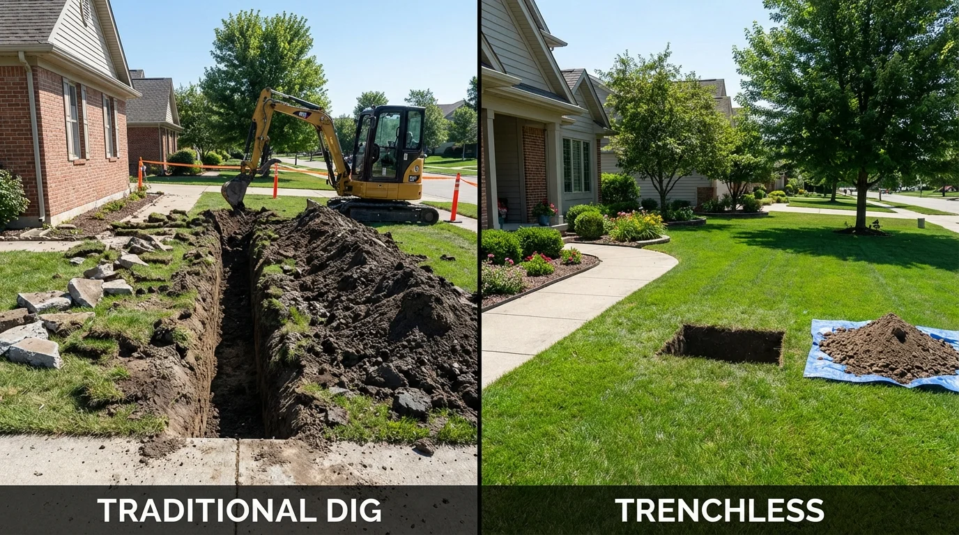 Trenchless sewer repair with minimal yard damage versus traditional excavation in Emeryville, CA